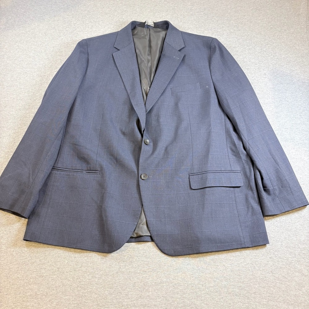 J.M. Haggar Suit Jacket Mens 50R Blue Premium Stretch Tailored Fit Plaid Coat
